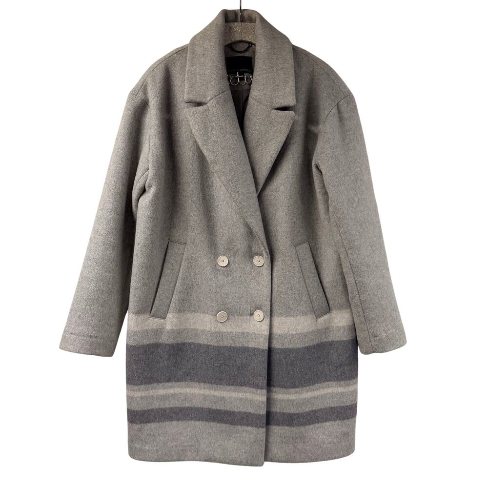 Banana Republic Jacket Gray Drop Shoulder Striped S Double Breasted Blanket Coat